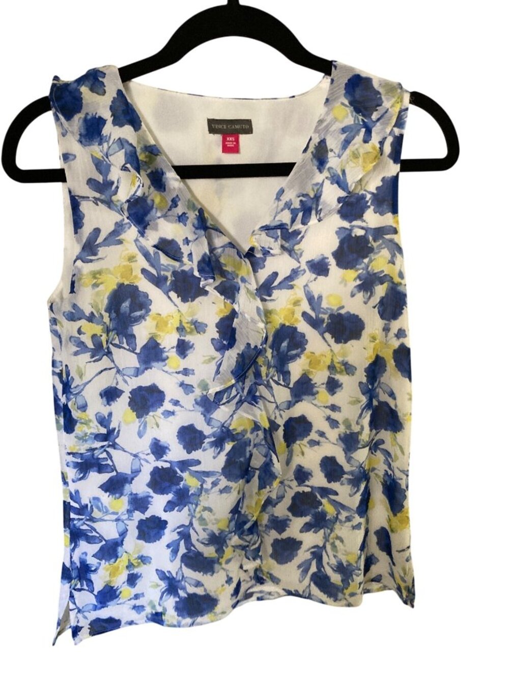 NWT VINCE CAMUTO WOMENS Floral Sleeveless Ruffle Chiffon Top XXS  NWT